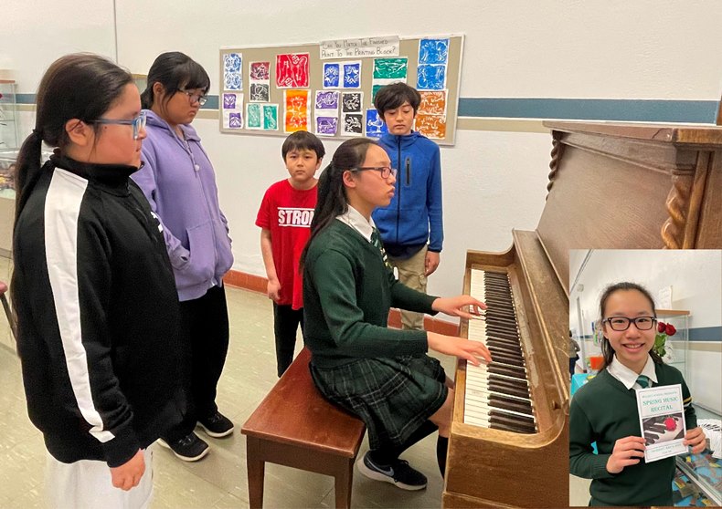 Chloe, demonstrating to her students, and proudly holding a program to her first student recital!